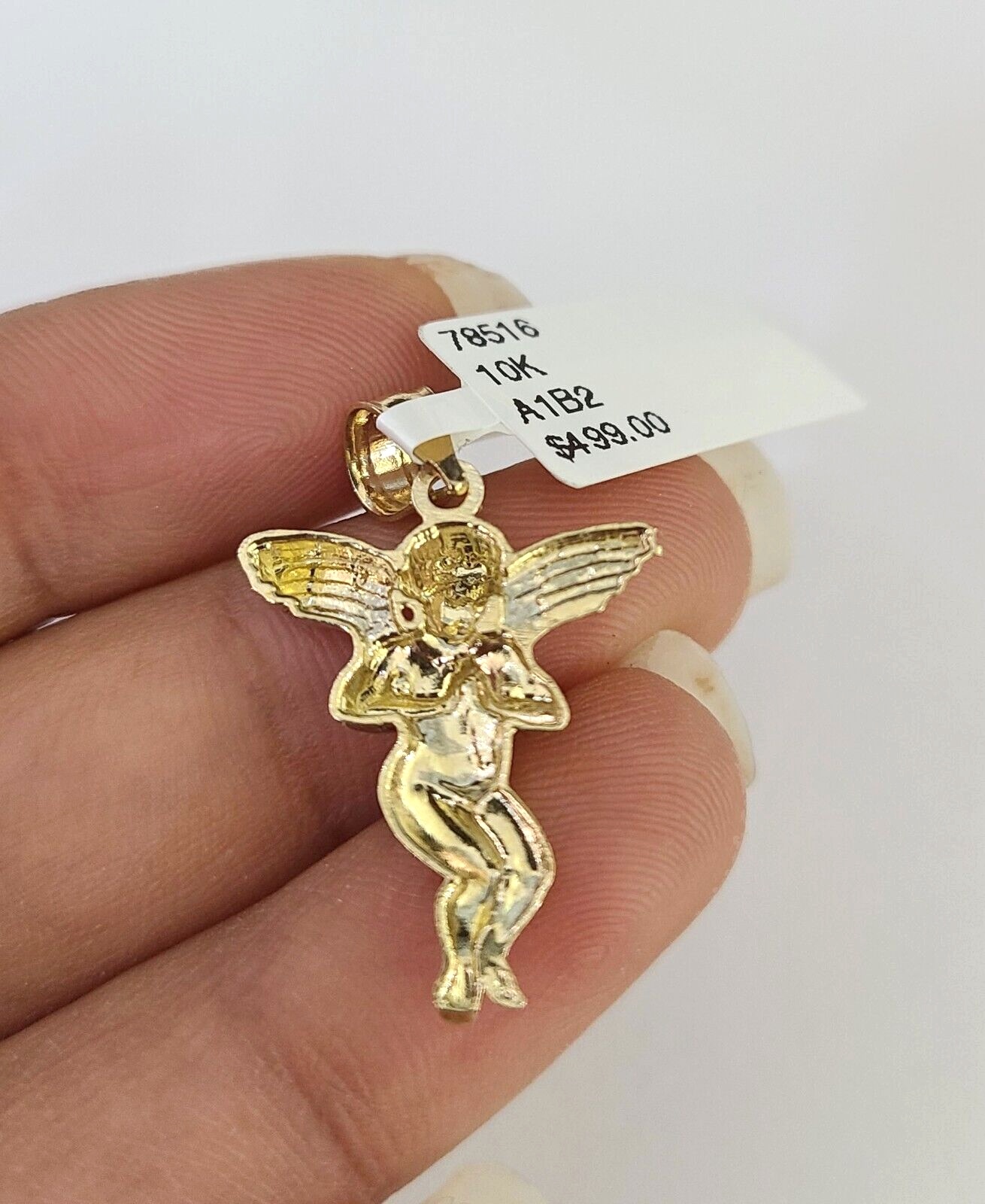 10k Solid Rope Chain 2mm Praying Angel Pendant Charm Necklace SET 18-22" Ladies